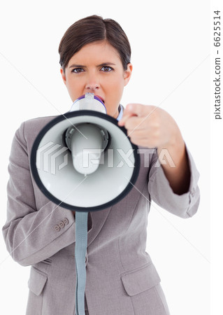 Close up of angry yelling entrepreneur with megaphone 6625514