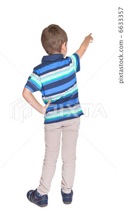 Child  pointing at wall. Rear view. Isolated over white . 6633357