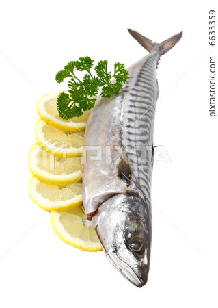 Salted mackerel with lemon on a white background 6633359