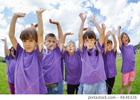 happy kids group have fun in nature 6636326
