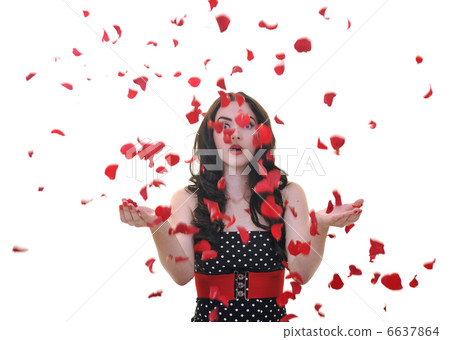 woman with falling rose petals 6637864