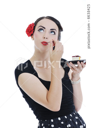 pinup retro woman with travel bag isolated pinup retro woman with travel bag isolated 6638425
