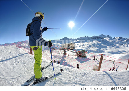 skiing on fresh snow at winter season at beautiful sunny day skiing on fresh snow at winter season at beautiful sunny day 6642806