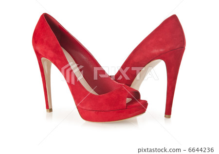 Red stylish woman shoes isolated on the white 6644236