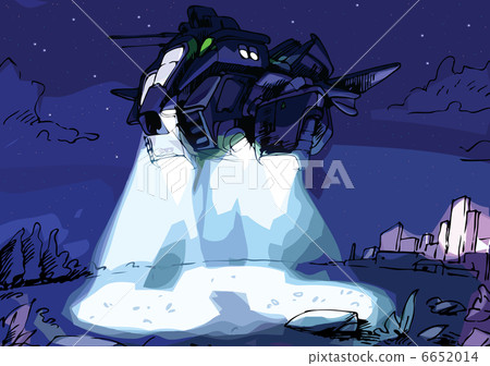 Military Spacecraft with the Searchlights 6652014