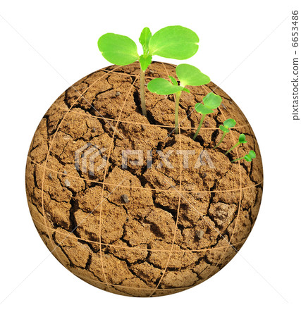 Plant growing out of parched planet, evolution concept, isolated Plant growing out of parched planet, evolution concept, isolated 6653486