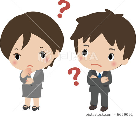 遭受問號的衣服的年輕人和婦女 遭受問號的衣服的年輕人和婦女 6659091