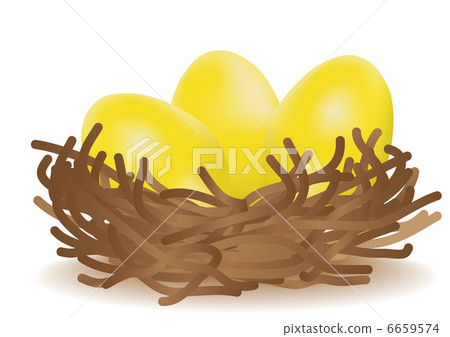 Vector illustration of gold eggs in the nest 6659574