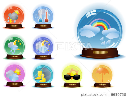 Set of globes with weather phenomenons, vector illustration 6659738