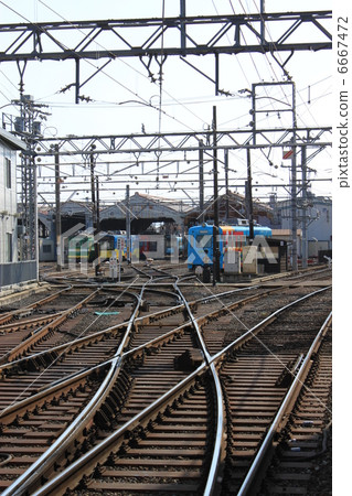 Hikai train along the line and Aiko road garage Hikai train along the line and Aiko road garage 6667472