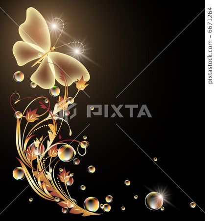 Glowing background with flowers and butterfly - Stock Illustration ...