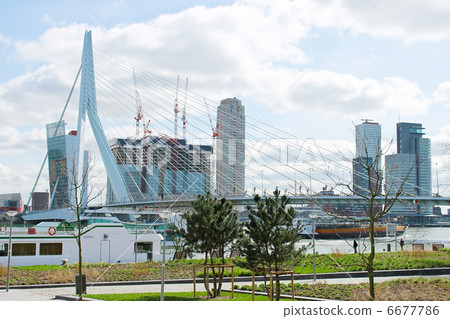 The park and embankment near the bridge Erasmus of Rotterdam. Ne 6677786