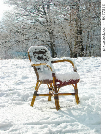 Wicker chair on a snowy meadow. Netherlands Wicker chair on a snowy meadow. Netherlands 6677838