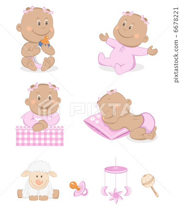African baby girl with toys and accessories 6678221