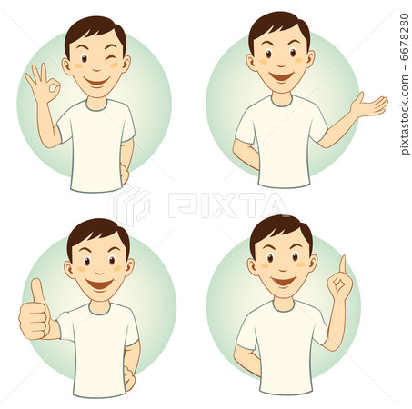 Set of gesturing cartoon casual man in various poses 6678280