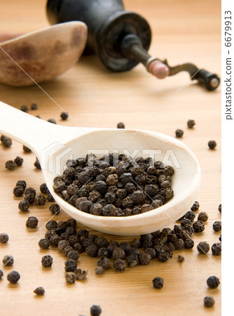 set of spices on wooden texture 6679913