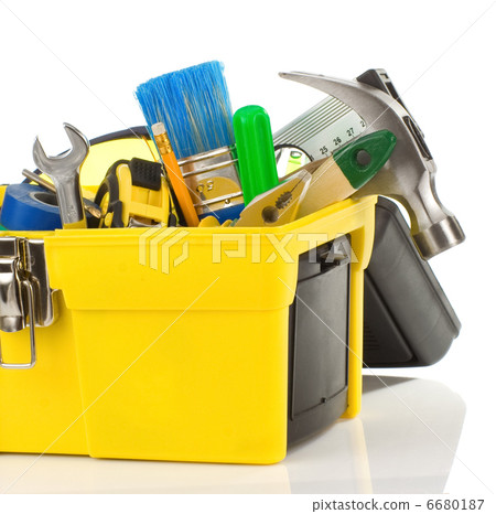 tools in black toolbox on white tools in black toolbox on white 6680187