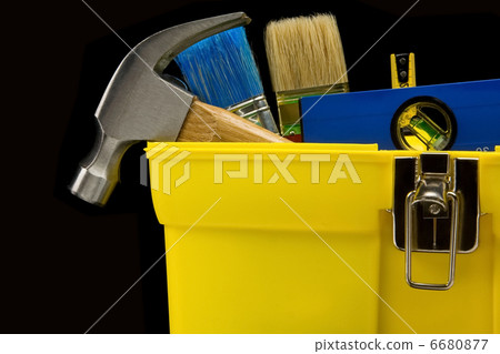 tools in construction toolbox on black tools in construction toolbox on black 6680877