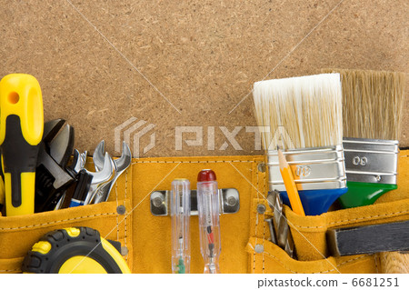 tools in construction belt on wood 6681251