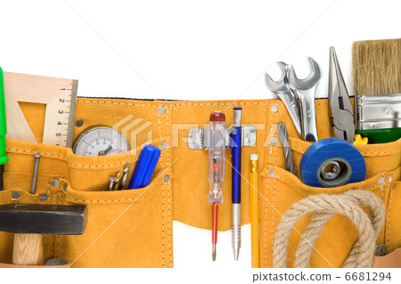 tools in leathern belt isolated on white 6681294