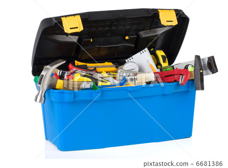 tools in construction toolbox isolated on white 6681386