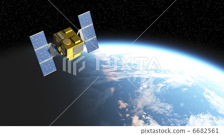 3D rendered image depicting artificial satellite on satellite orbit 6682561