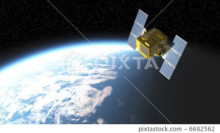 3D rendered image depicting artificial satellite on satellite orbit 3D rendered image depicting artificial satellite on satellite orbit 6682562