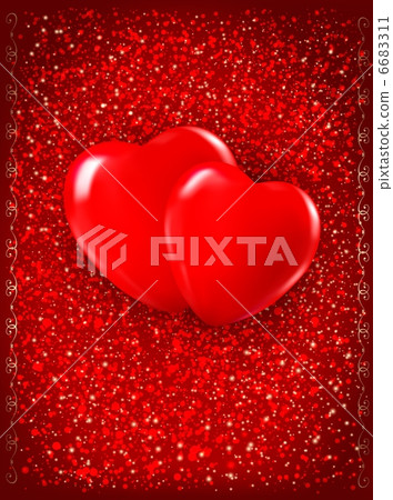 Valentine`s day background. Two red hearts on red background. Ve 6683311