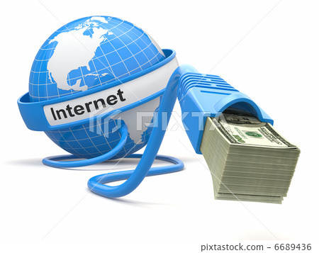 Make money online. Concept. Earth and internet cable with money. 6689436