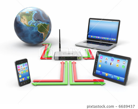 Concept of home network. Sync devices 6689437