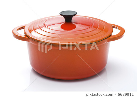 A red enamel pot on a white background 6689911