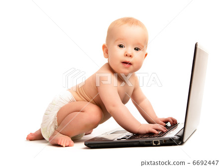 baby and a laptop computer isolated baby and a laptop computer isolated 6692447