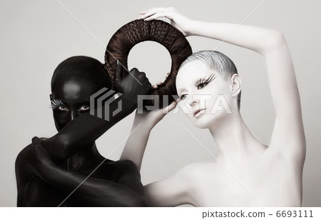 Women in Ying Yang Style. Occult Contrast Make-up. Unity Women in Ying Yang Style. Occult Contrast Make-up. Unity 6693111