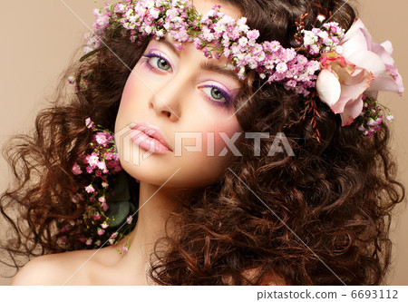 Maiden. Beautiful Neat Woman with Pink Romantic Wreath. Classy Brunette Maiden. Beautiful Neat Woman with Pink Romantic Wreath. Classy Brunette 6693112