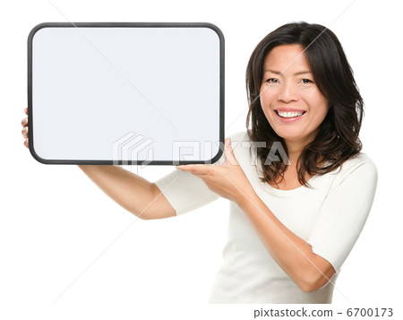 Asian middle aged woman showing sign 6700173