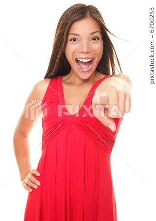 Beautiful excited woman pointing 6700253