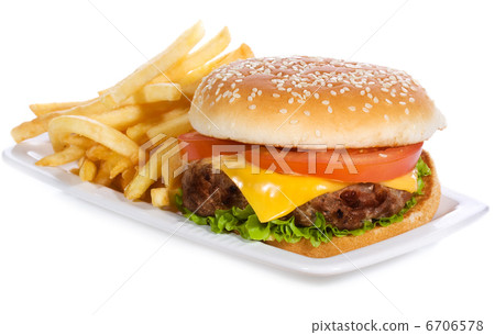 hamburger with vegetables and fries hamburger with vegetables and fries 6706578