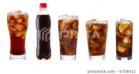 set with different glasses of cola set with different glasses of cola 6706912