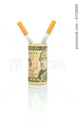 No smoking. Cigarettes and money on a white background. 6728660