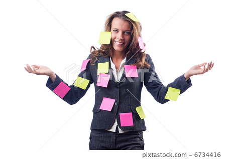 Woman with lots of reminder notes Woman with lots of reminder notes 6734416
