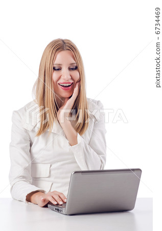 Woman with laptop on white Woman with laptop on white 6734469
