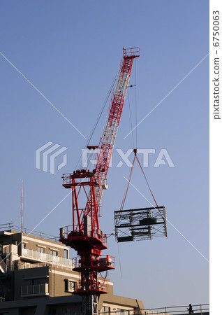 Apartment building construction site tower crane -2 6750063