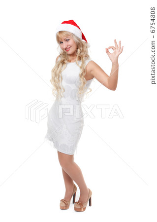 woman in red santa hat over white background woman in red santa hat over white background 6754808