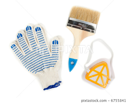 pair of cotton gloves, paint brush and a dust mask pair of cotton gloves, paint brush and a dust mask 6755841