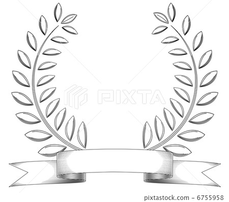 Black and white sketchy vintage wreath and banner isolated on wh Black and white sketchy vintage wreath and banner isolated on wh 6755958