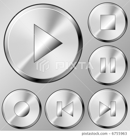 Media buttons vector set in brushed steel style. - Stock Illustration ...