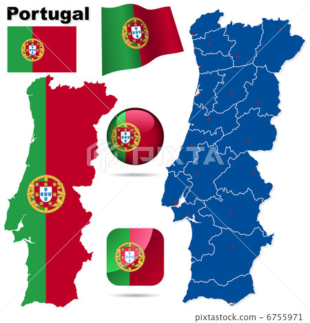 Portugal vector set. Detailed country shape with region borders, 6755971