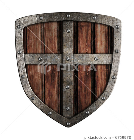 Old crusader wooden shield illustration isolated on white 6759978