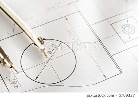 A piece of draft with drafting instrument 6769327