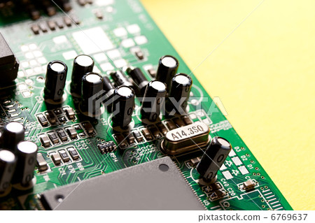 Computer system board details on yellow 6769637